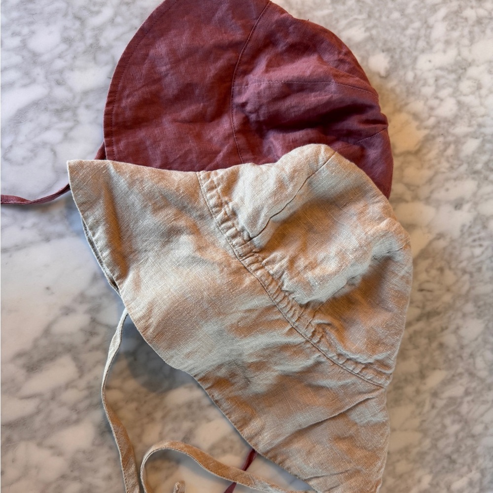 Toddler linen sun hats. Briar (tan) 12-24m, H&M (rose) 18m-2T
